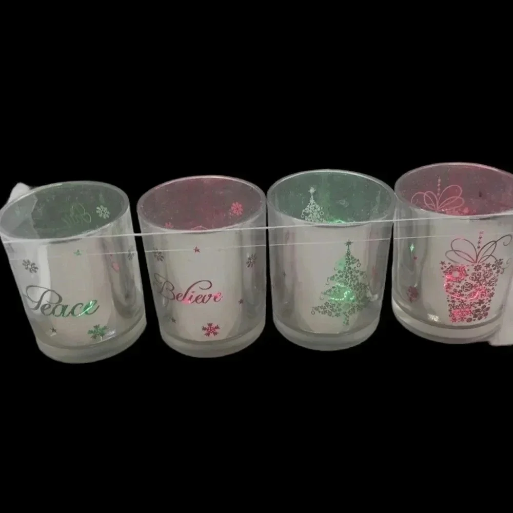 Set of 4 christmas glass votive candle holder